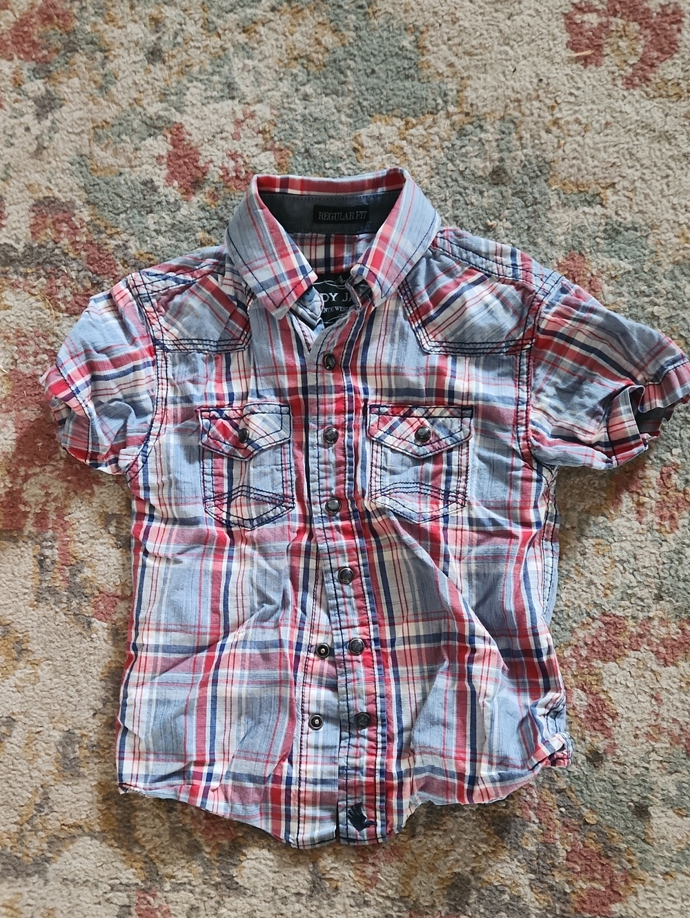 Cody James - Boys Short-Sleeve Plaid Button-Up Shirt - Red & Blue